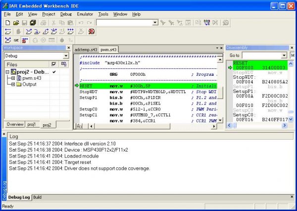 MSP430 integrated environment IAR interface